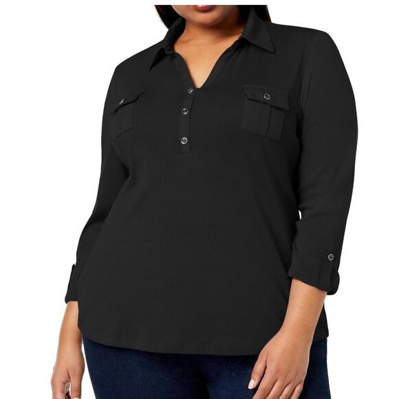 Karen Scott Plus Size Cotton Black 3/4-Sleeve Polo Top size 2X - Picture 1 of 5